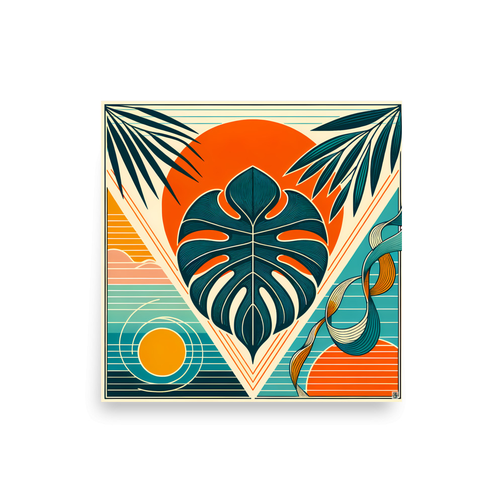 Geometric Monstera Leaf Sunset — Art Print