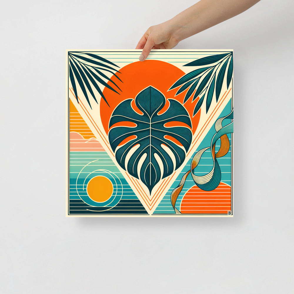 Geometric Monstera Leaf Sunset