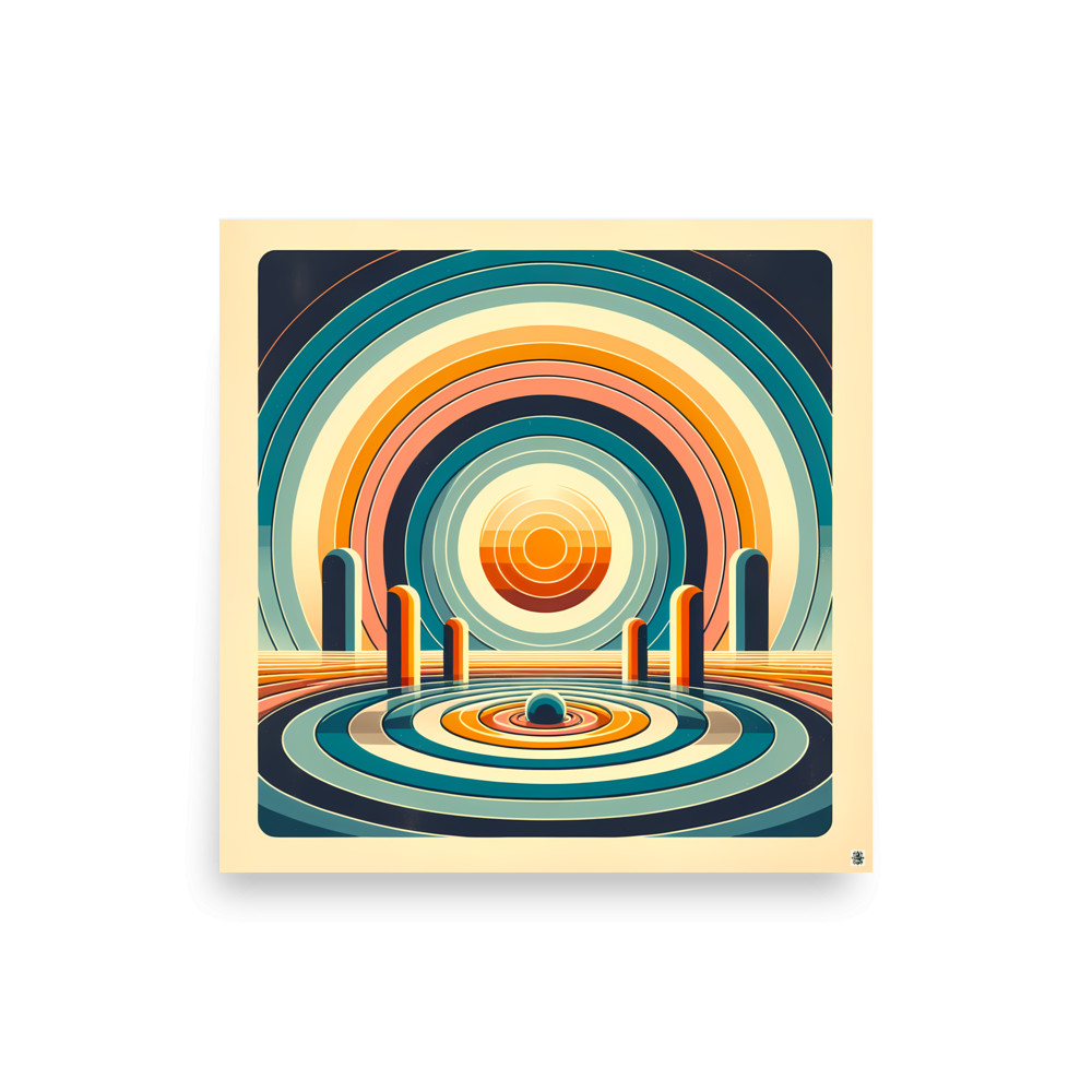 Retro Concentric Sun Landscape — Art Print