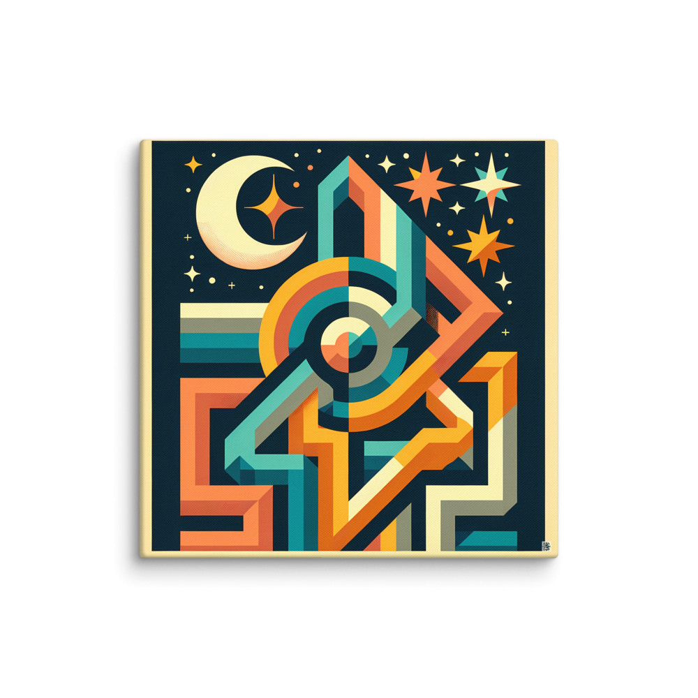 Geometric Number Collage with Moon and Stars — Canvas Print