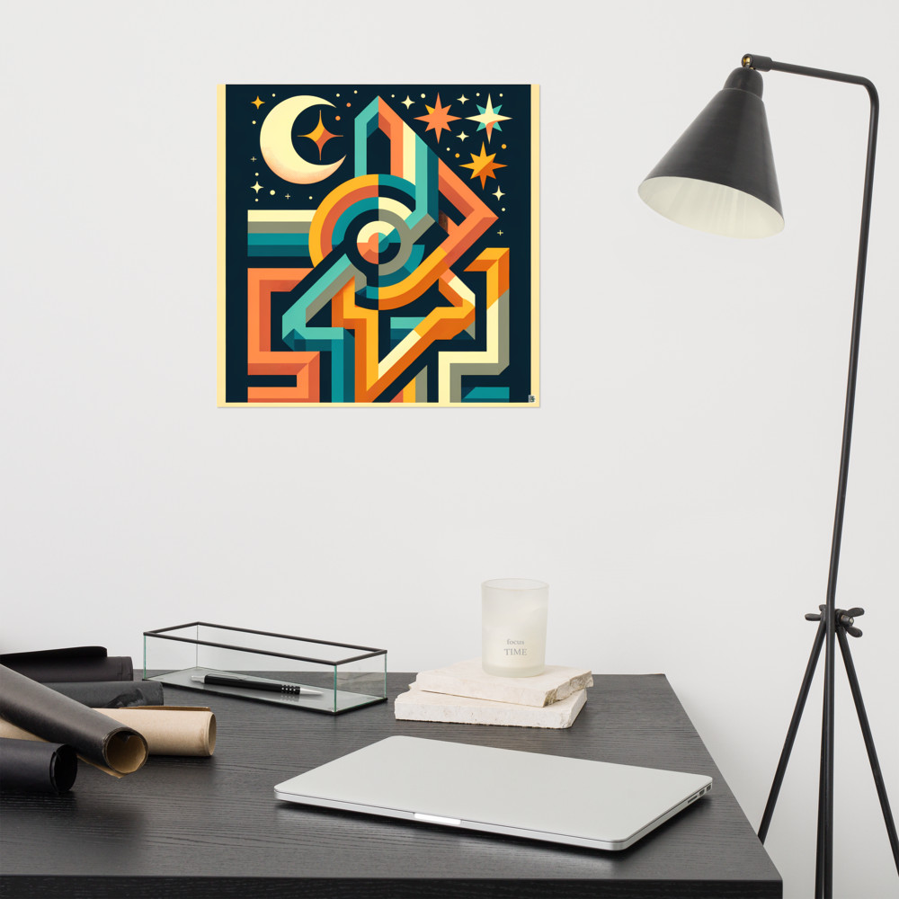 Geometric Number Collage with Moon and Stars