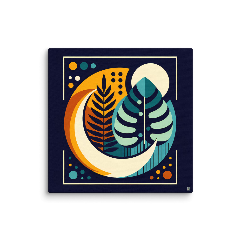 Abstract Monstera Leaves with Moon and Sun Shapes — Canvas Print