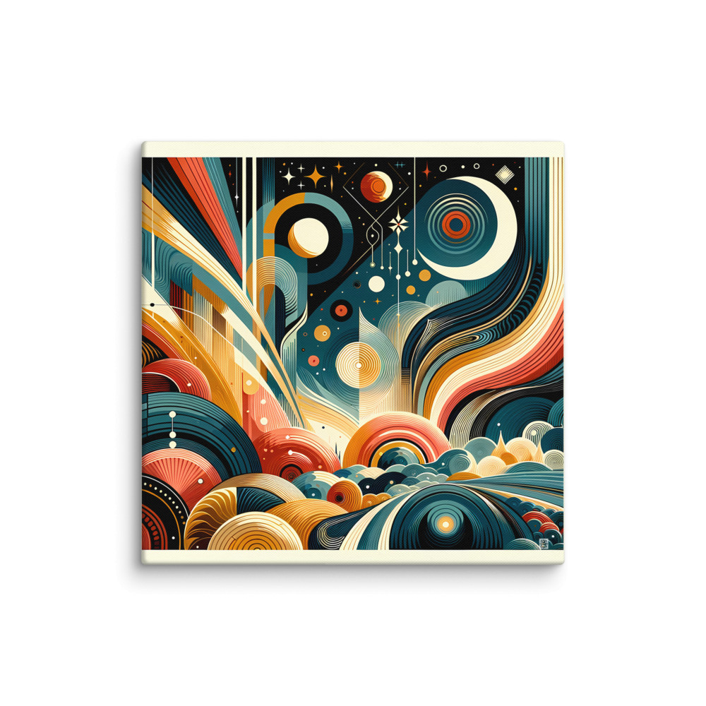 Retro Geometric Space Landscape in Teal and Orange — Canvas Print