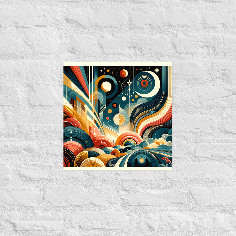 Retro Geometric Space Landscape in Teal and Orange