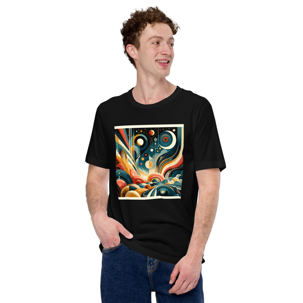 Retro Geometric Space Landscape in Teal and Orange