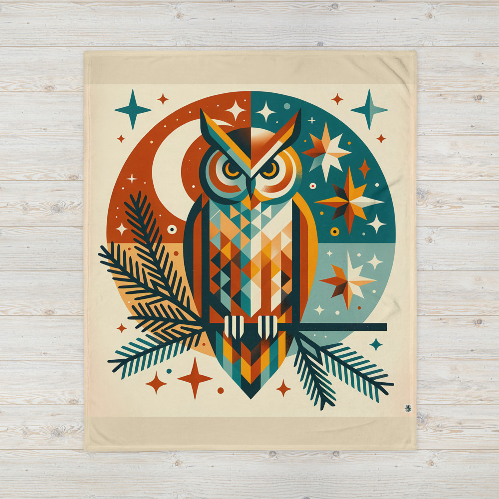 Geometric Owl Under Moon and Stars