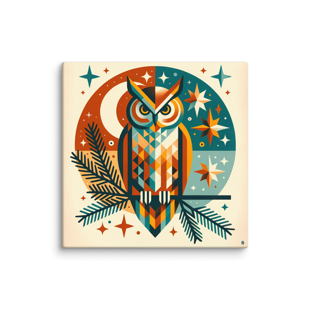 Geometric Owl Under Moon and Stars