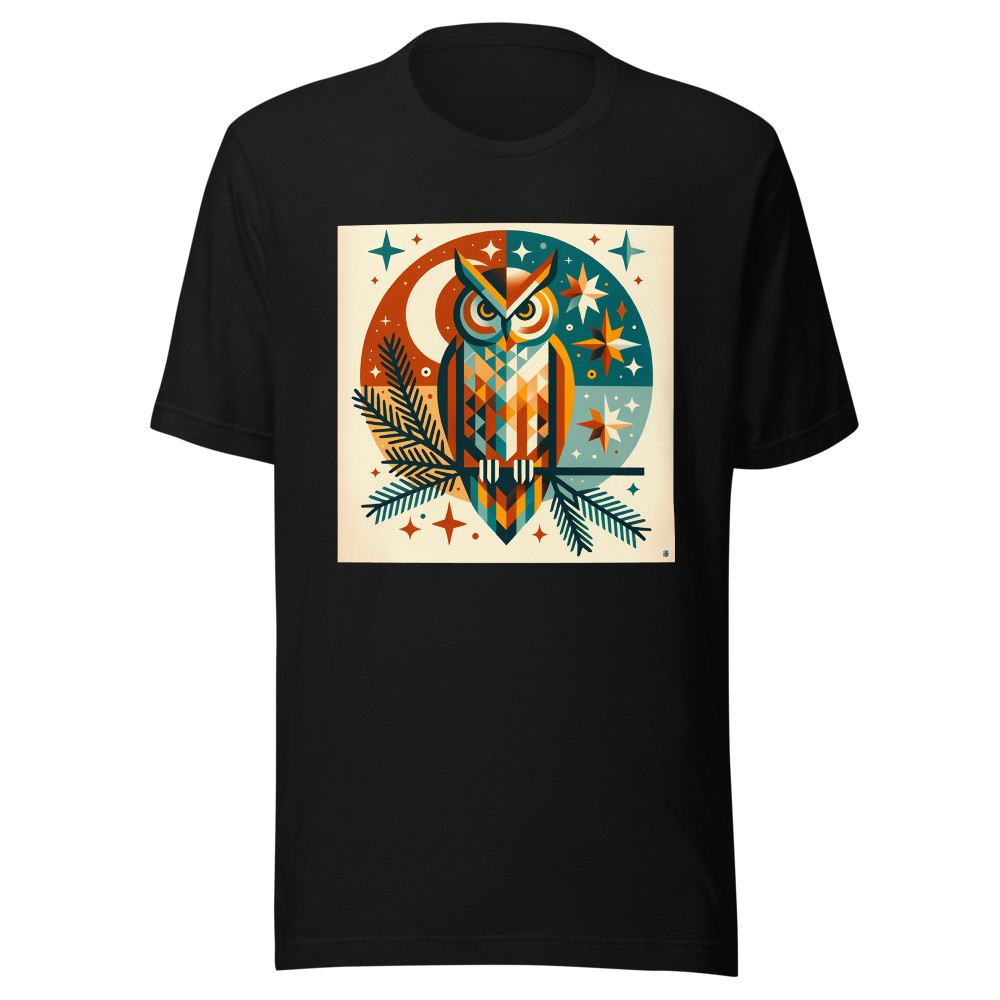 Geometric Owl Under Moon and Stars