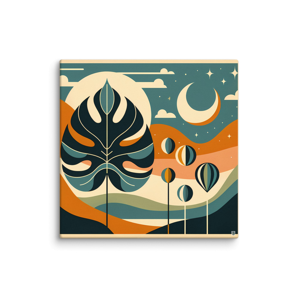 Abstract Monstera Leaf Night Sky Landscape — Canvas Print