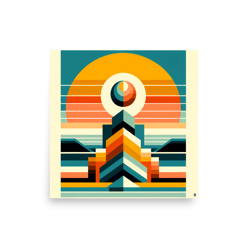 Geometric Sun and Chevron Tower — Art Print
