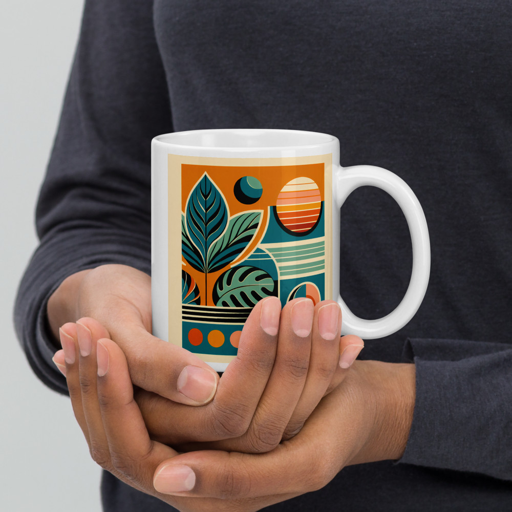 Geometric Botanical Leaves in Teal and Orange