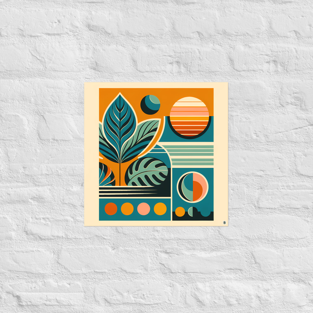 Geometric Botanical Leaves in Teal and Orange