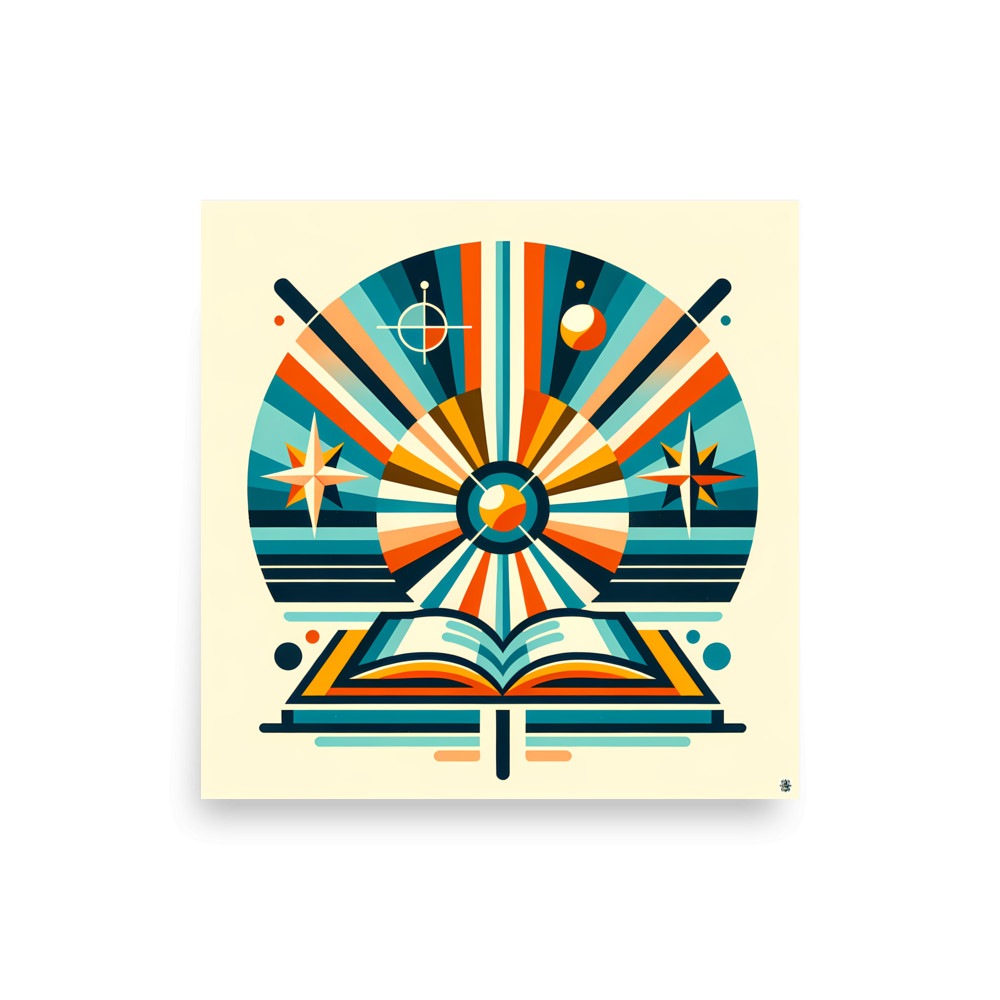 Geometric Open Book Sunburst Emblem — Art Print