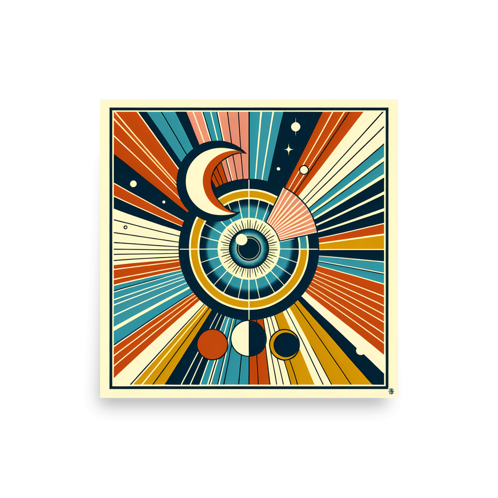 Geometric Eye with Crescent Moon Rays — Art Print