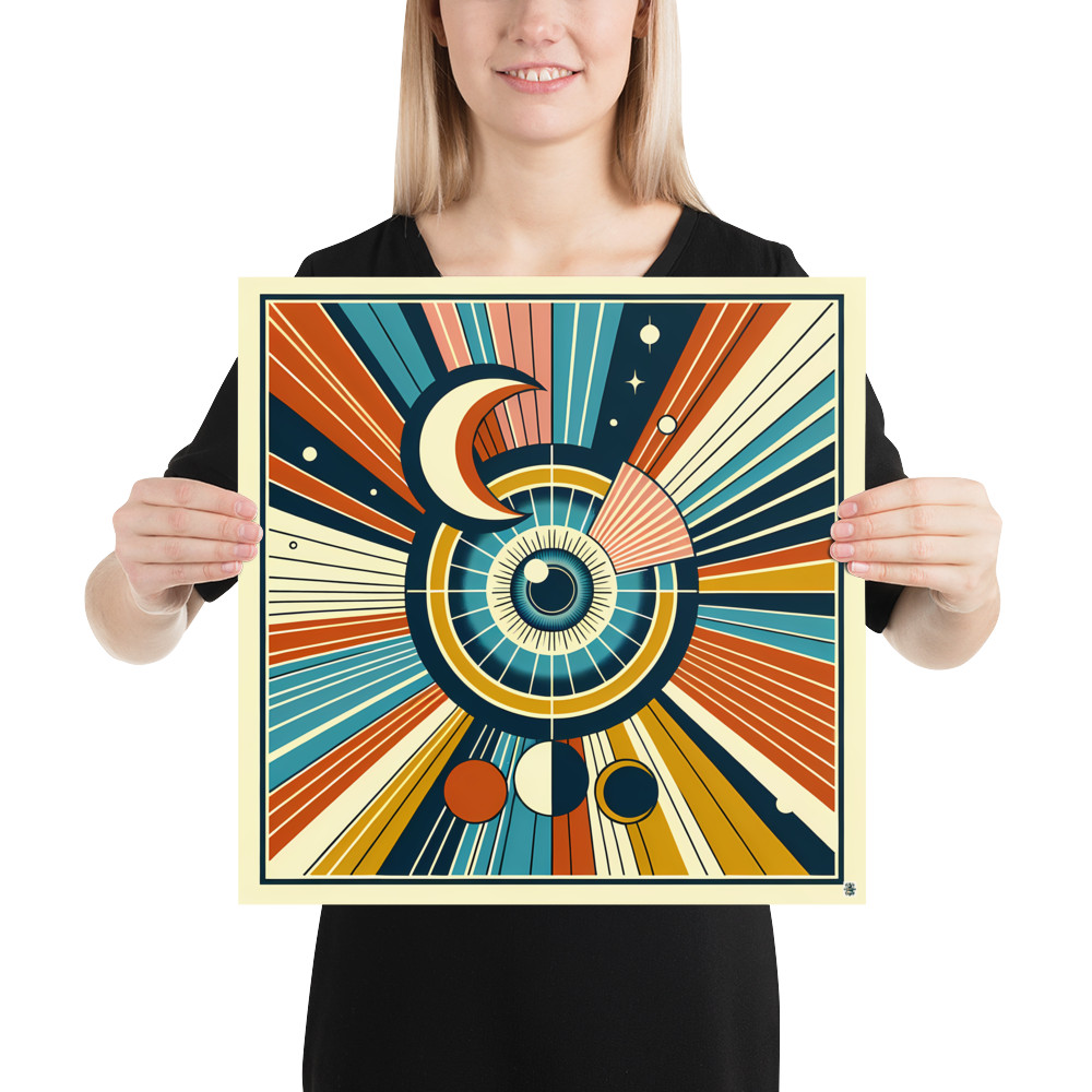 Geometric Eye with Crescent Moon Rays