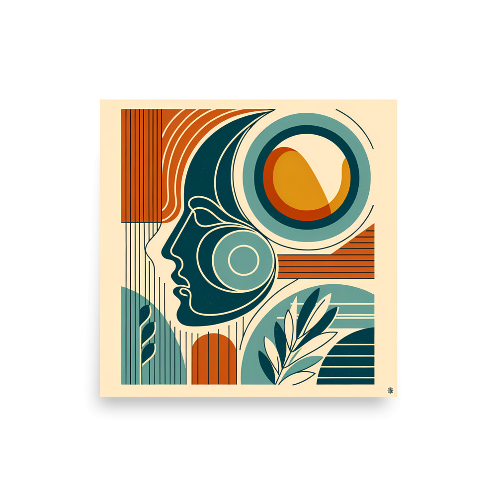 Abstract Line Face with Geometric Shapes — Art Print
