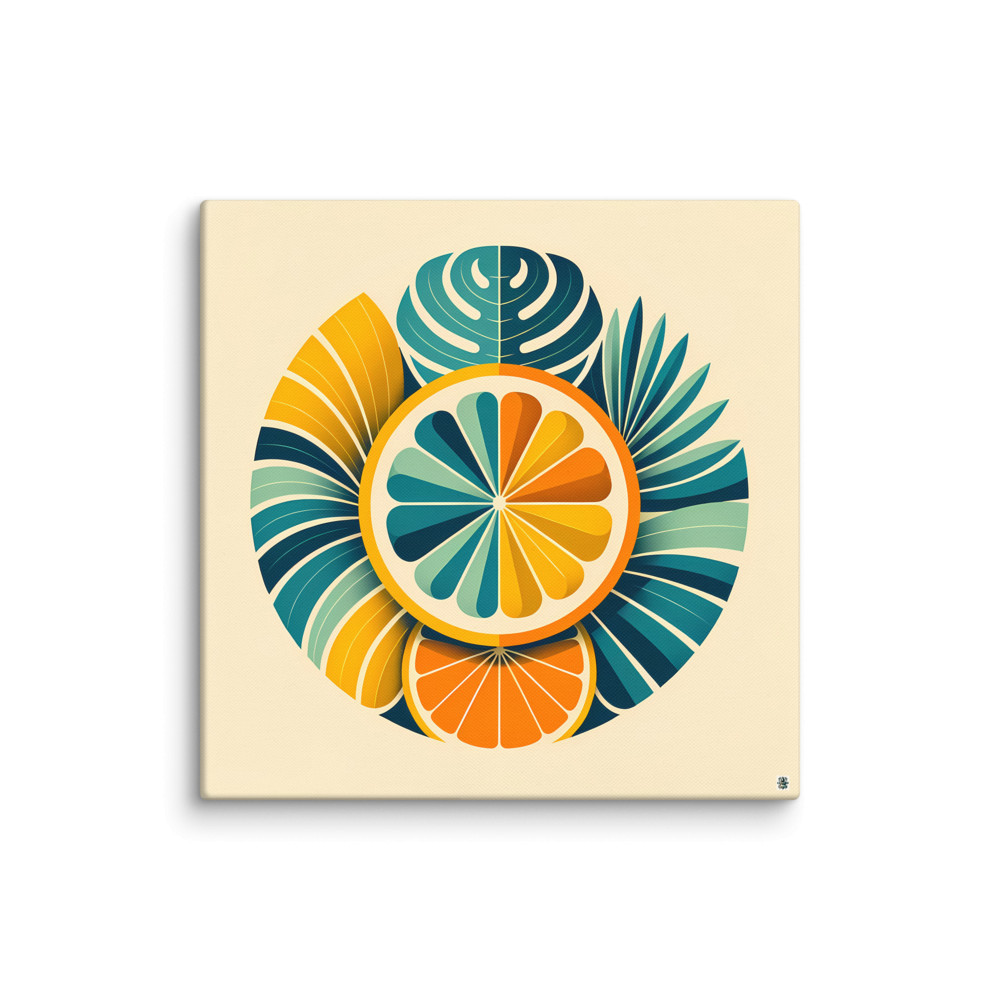 Geometric Citrus Slice with Tropical Leaves — Canvas Print
