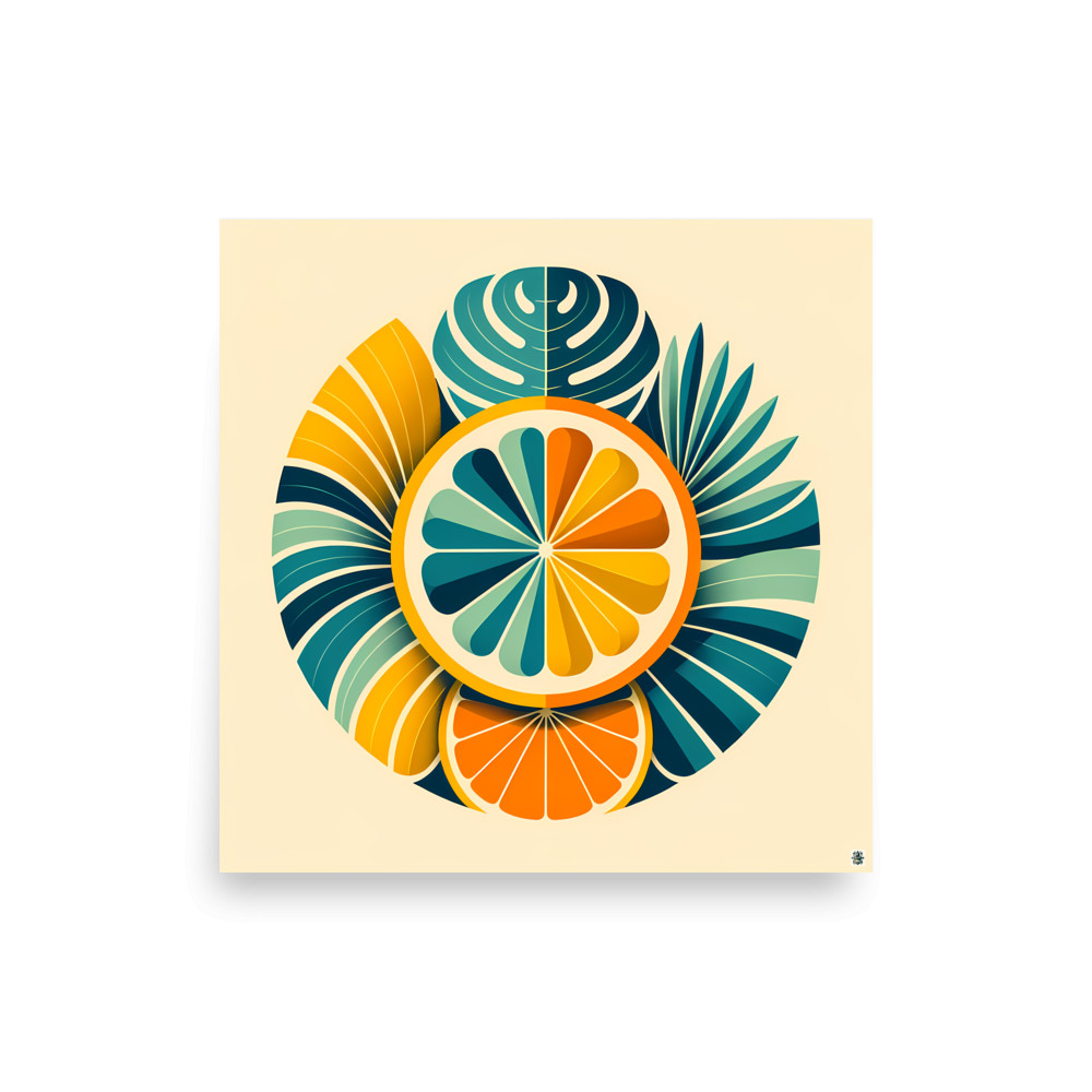 Geometric Citrus Slice with Tropical Leaves — Art Print