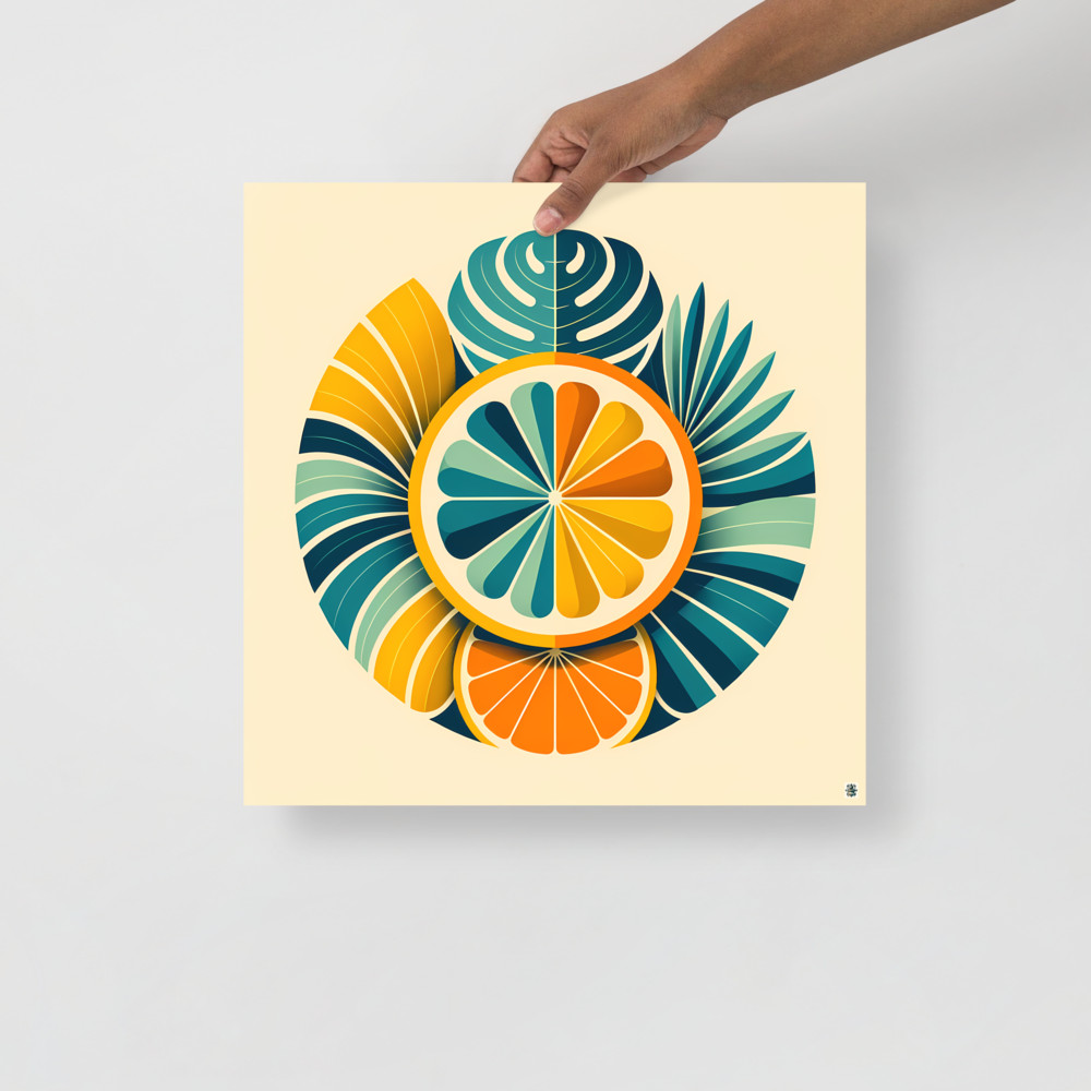 Geometric Citrus Slice with Tropical Leaves