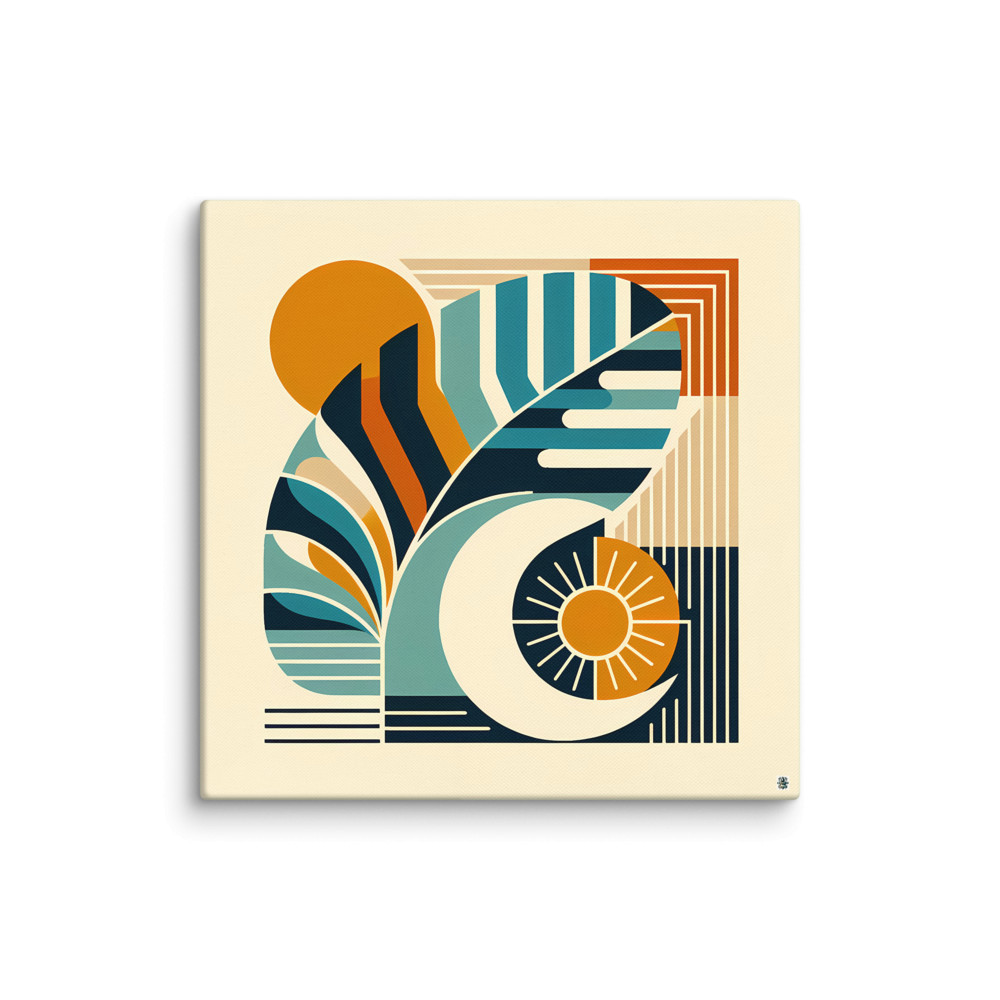 Abstract Monstera Leaf with Sun and Moon Shapes