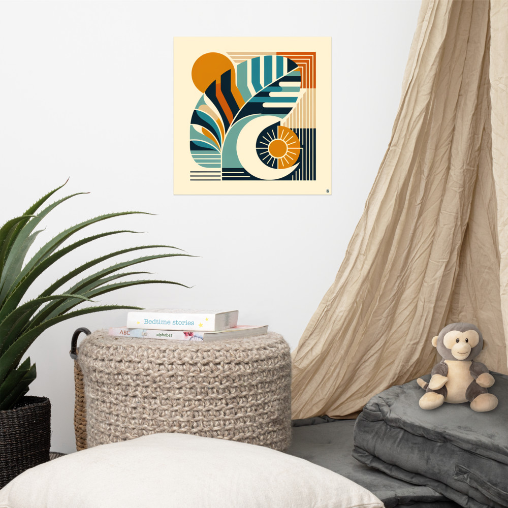 Abstract Monstera Leaf with Sun and Moon Shapes