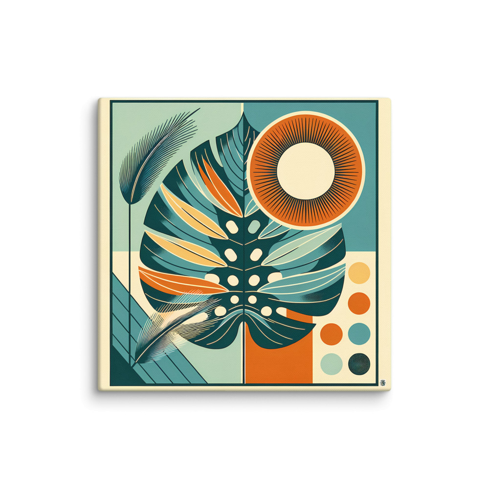 Geometric Monstera Leaf with Sun Circle — Canvas Print