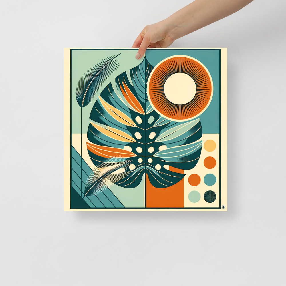 Geometric Monstera Leaf with Sun Circle