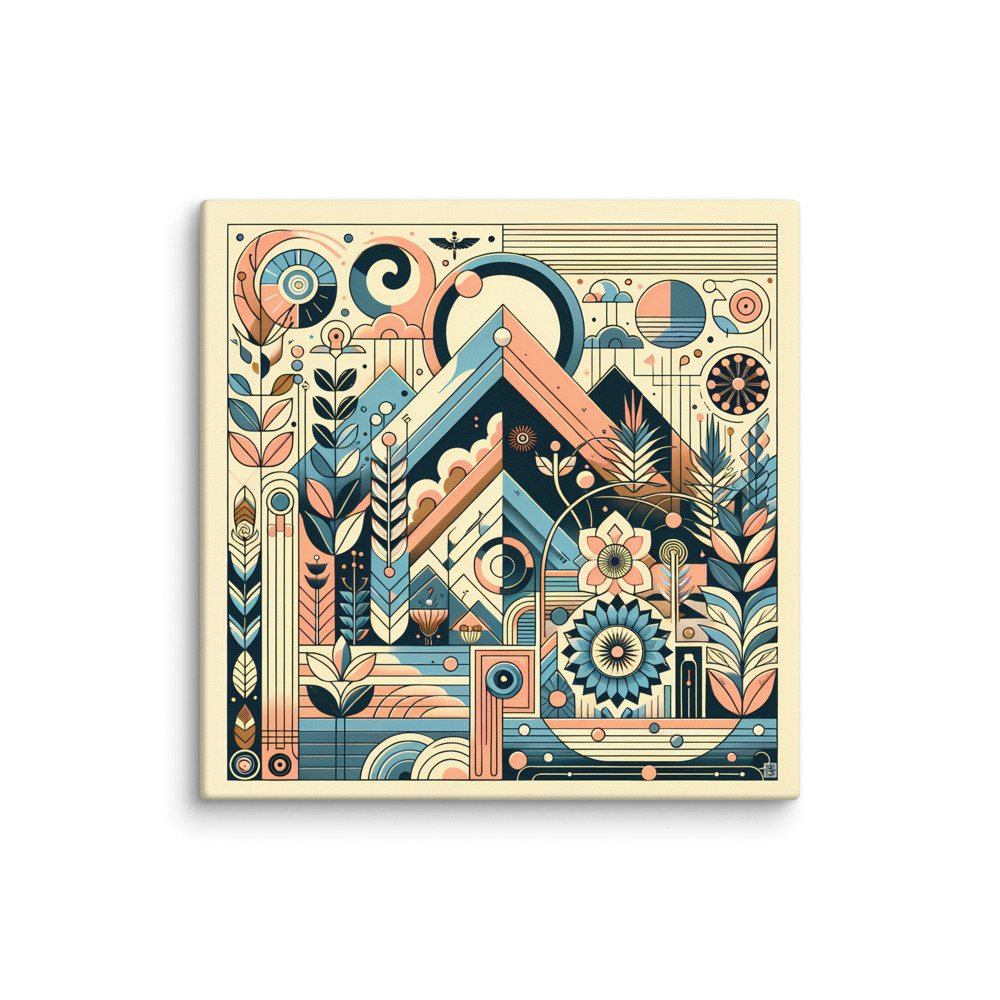 Retro Geometric Mountain Landscape in Teal and Peach