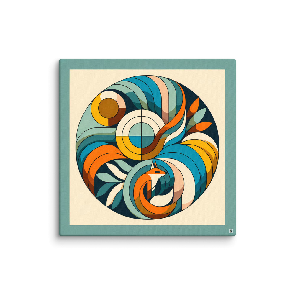 Geometric Fox in Abstract Botanical Circle — Canvas Print