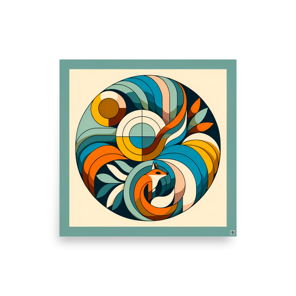 Geometric Fox in Abstract Botanical Circle — Art Print