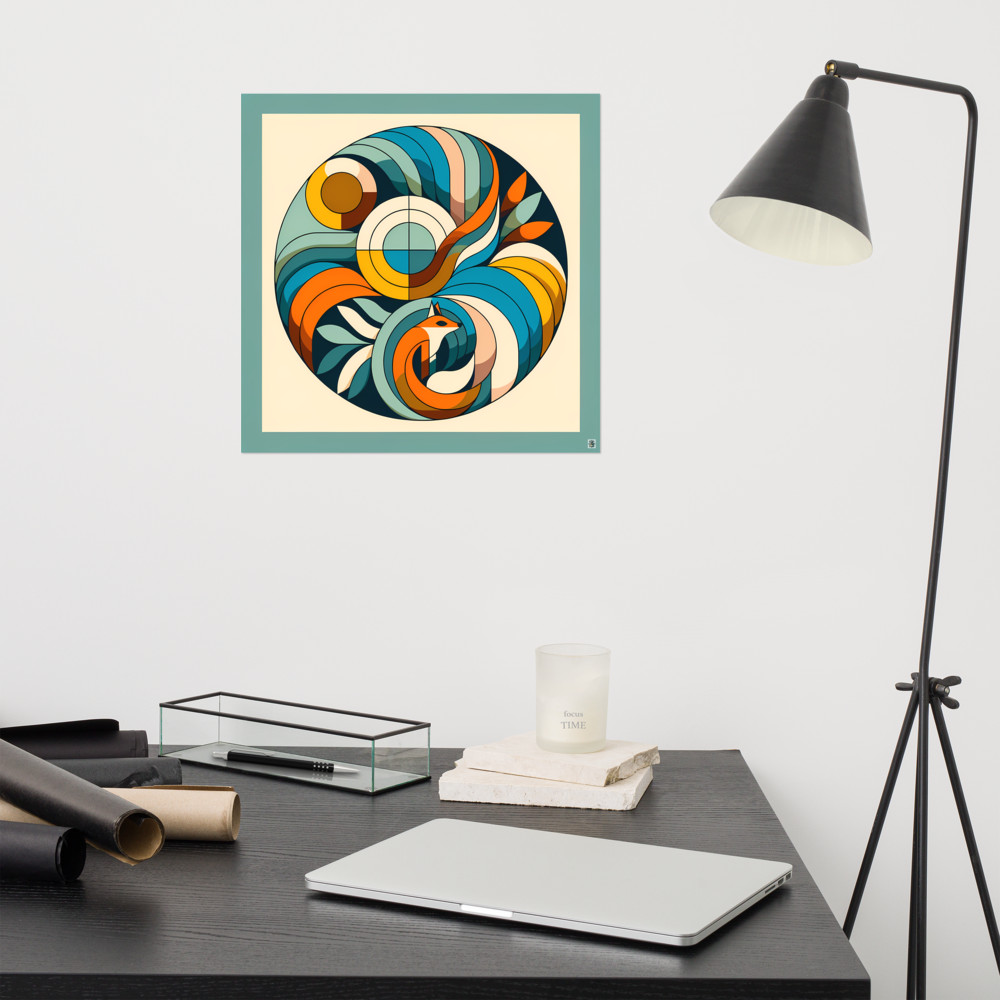 Geometric Fox in Abstract Botanical Circle