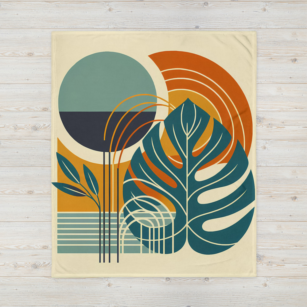 Abstract Monstera Leaves with Geometric Sun Shapes