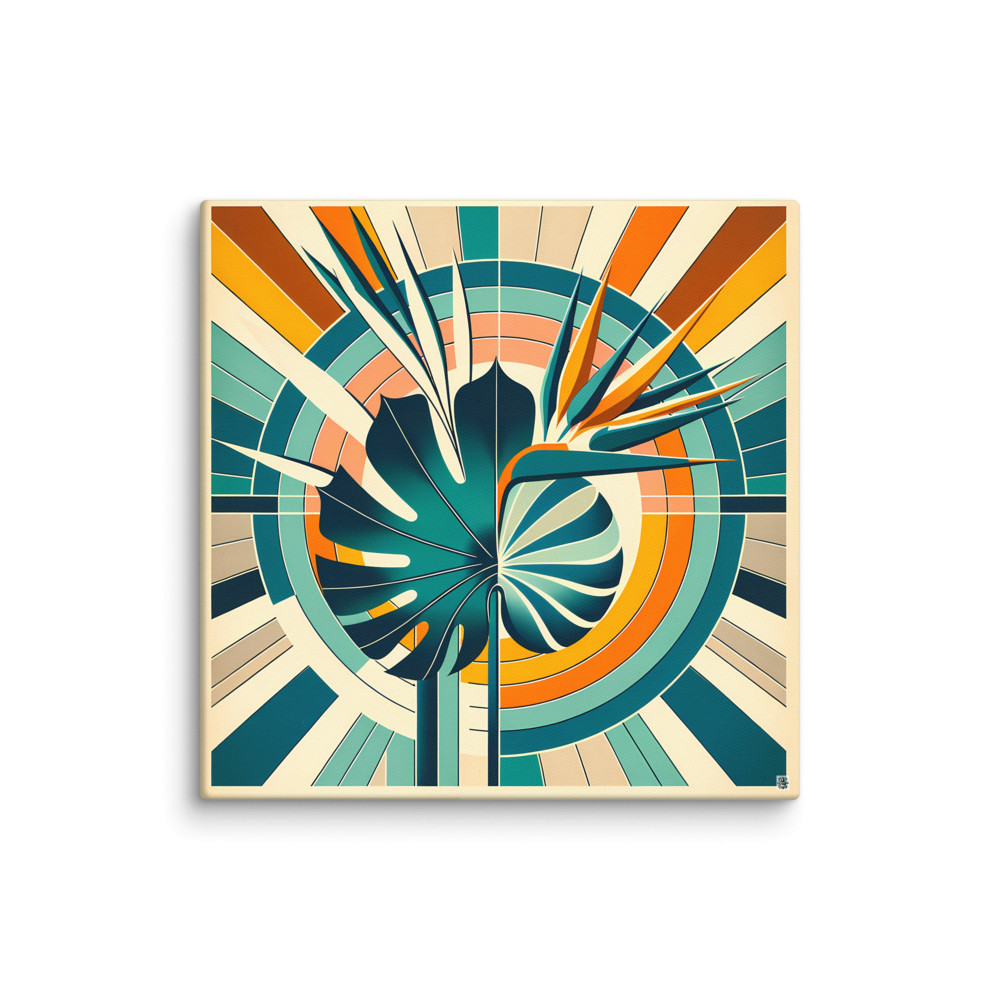 Geometric Monstera Leaf with Bird of Paradise — Canvas Print