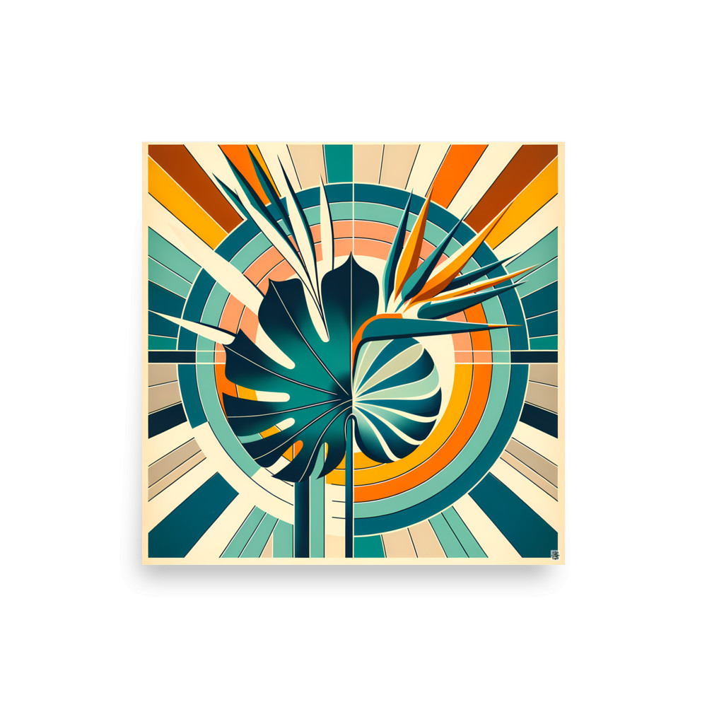 Geometric Monstera Leaf with Bird of Paradise — Art Print
