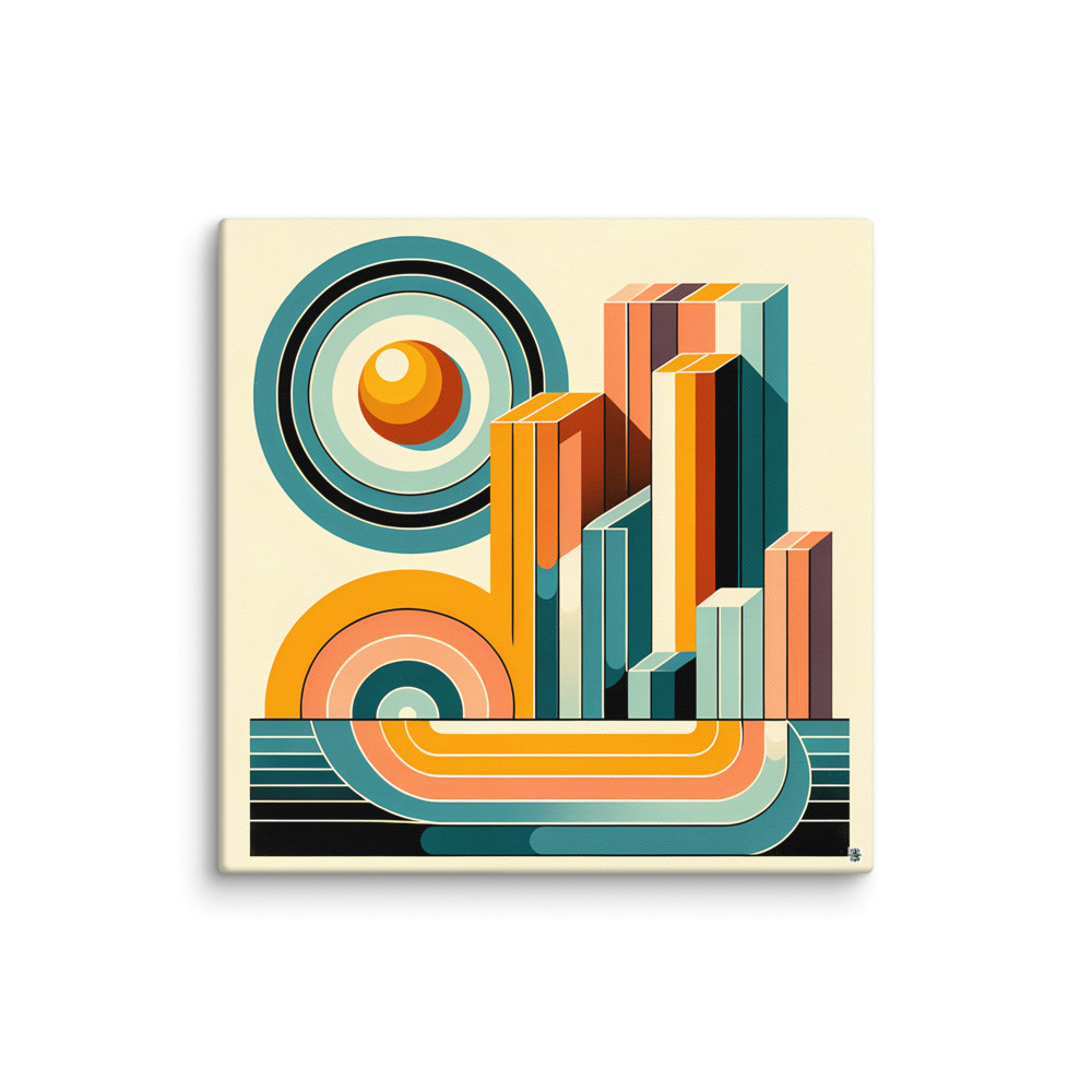 Retro Geometric Letter J in Teal and Orange — Canvas Print