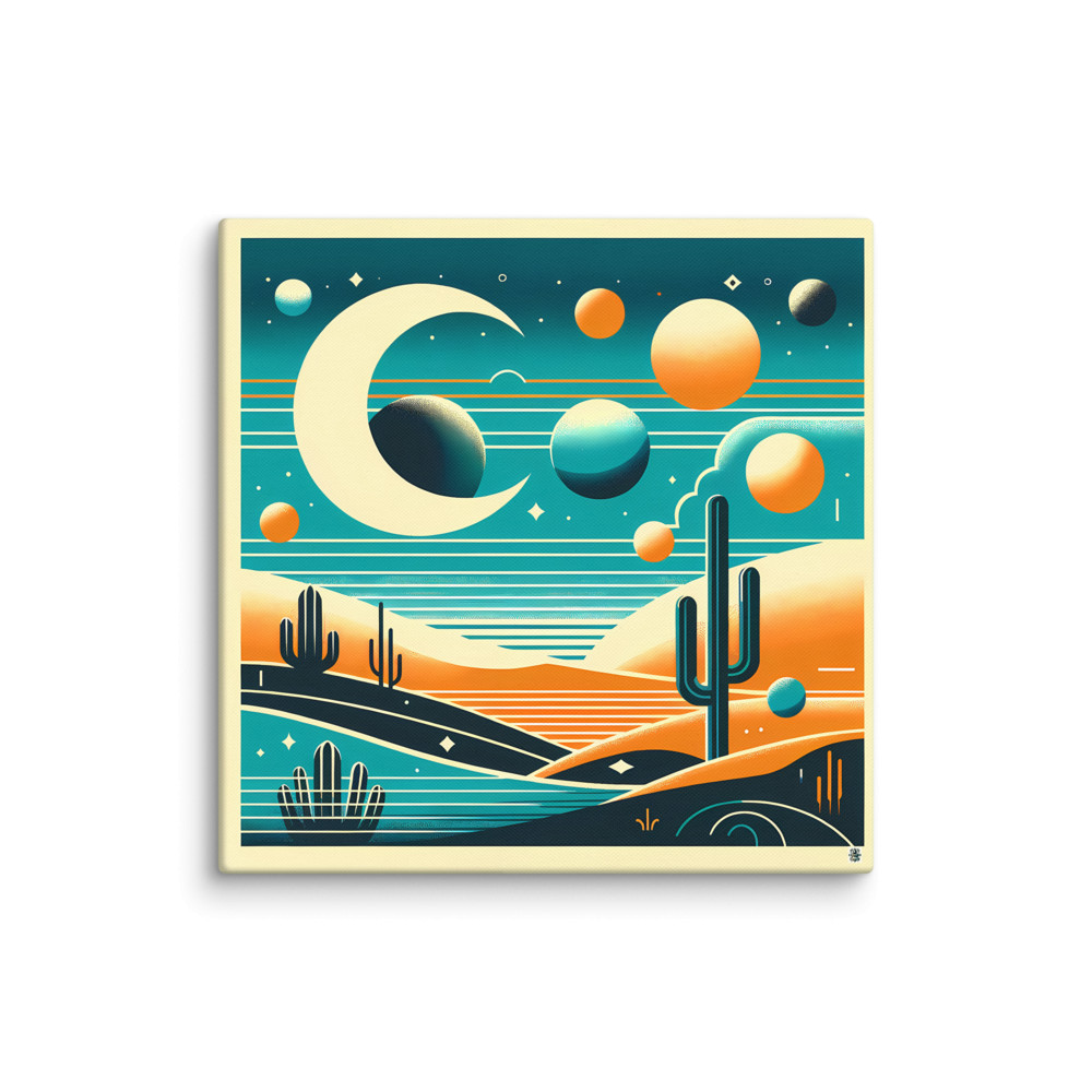 Geometric Desert Moon and Planets Gradient Scene — Canvas Print