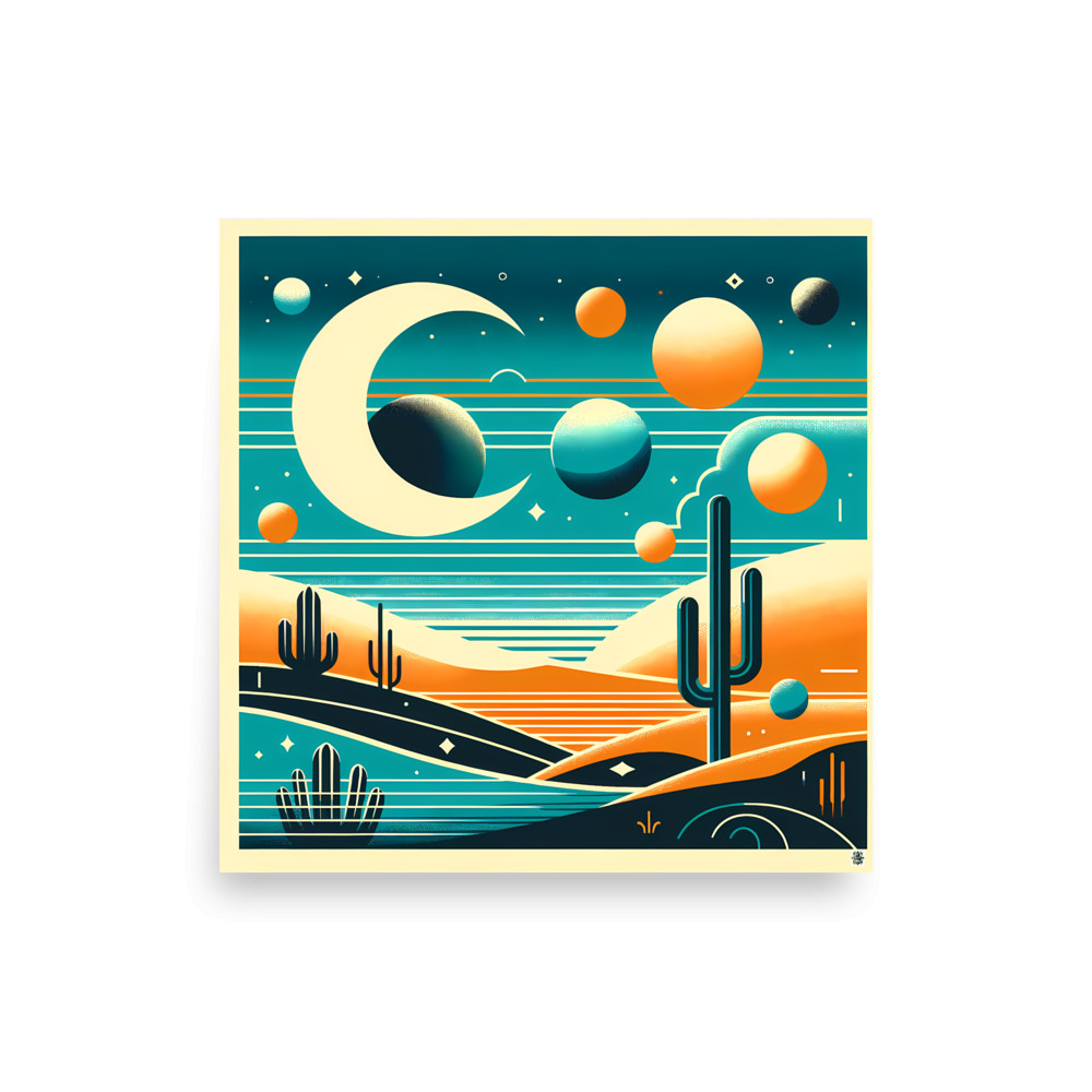 Geometric Desert Moon and Planets Gradient Scene — Art Print