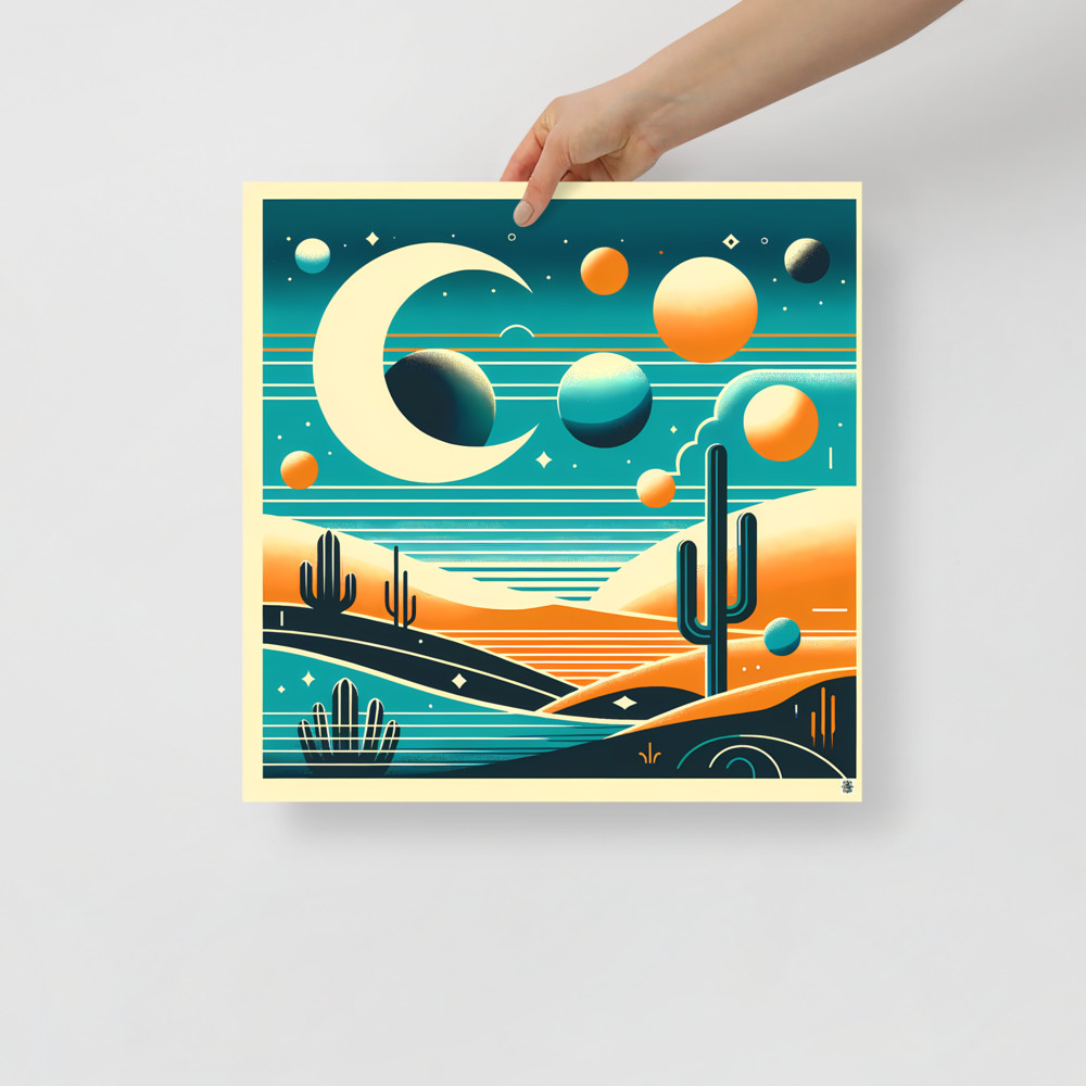Geometric Desert Moon and Planets Gradient Scene