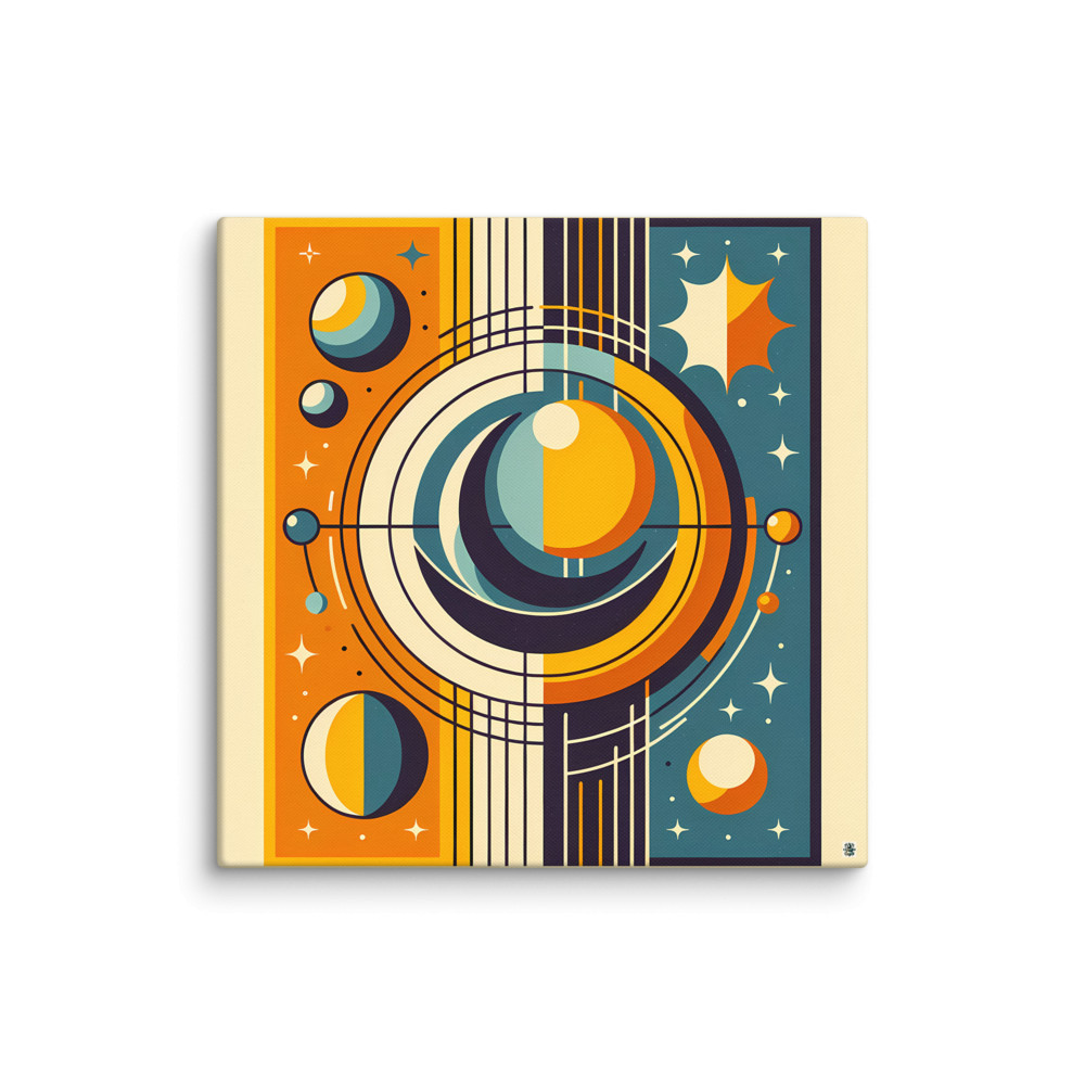 Geometric Sun and Moon Orbit Illustration — Canvas Print