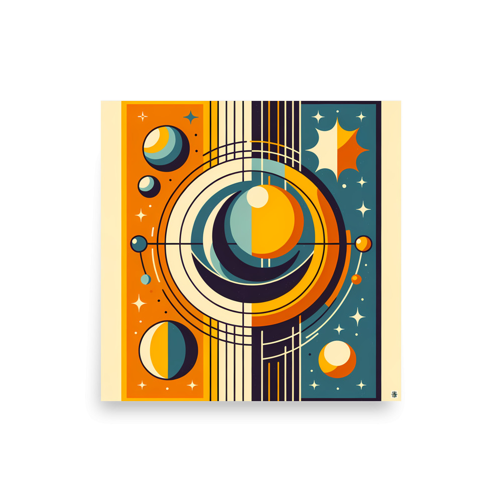 Geometric Sun and Moon Orbit Illustration — Art Print