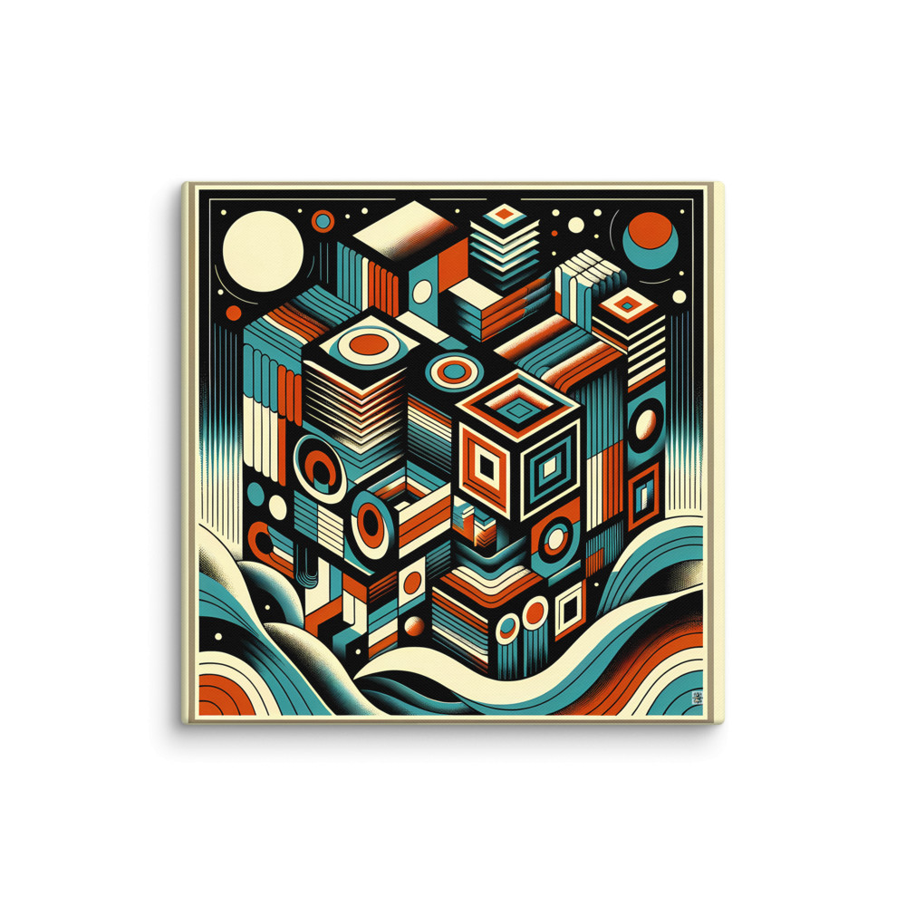 Retro Geometric Space Cubes in Teal and Orange — Canvas Print