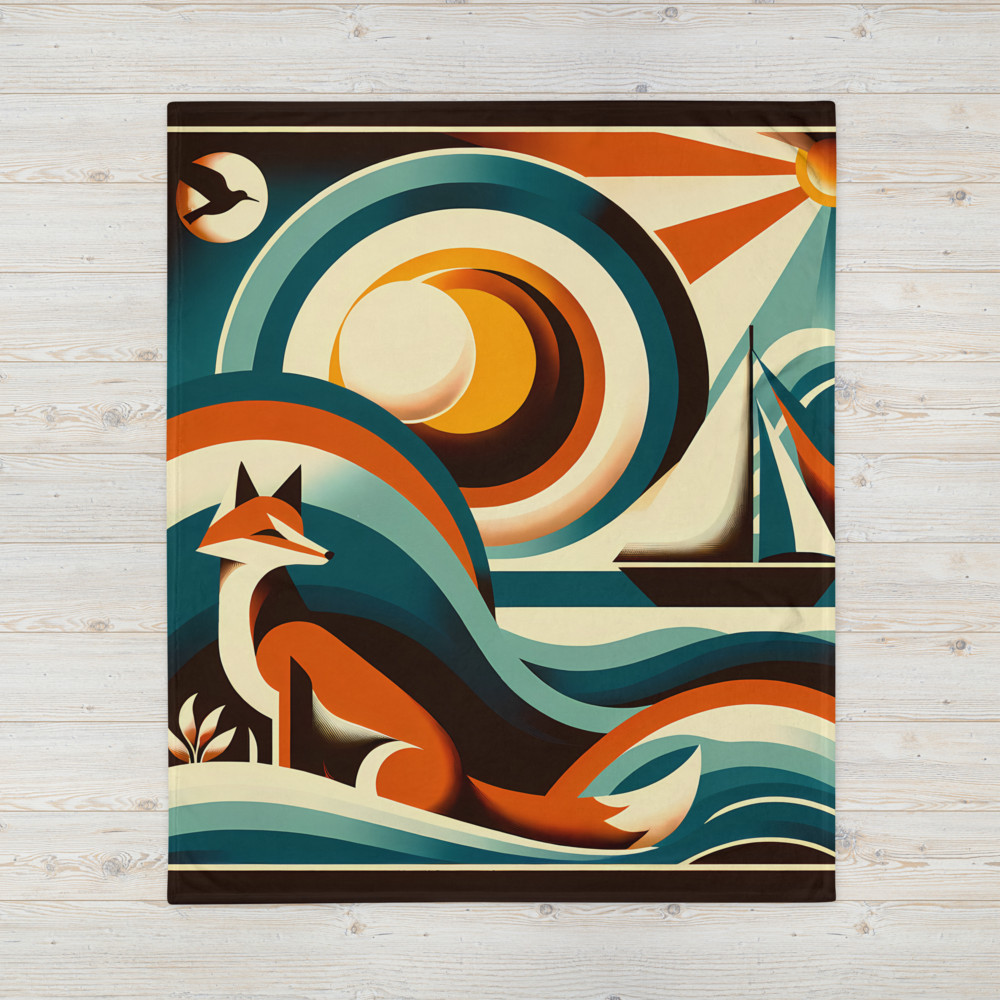 Geometric Fox and Sailboat Sunset