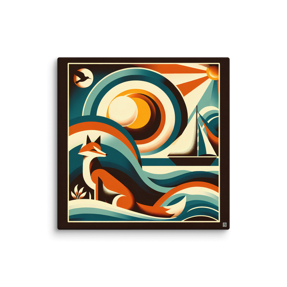 Geometric Fox and Sailboat Sunset — Canvas Print