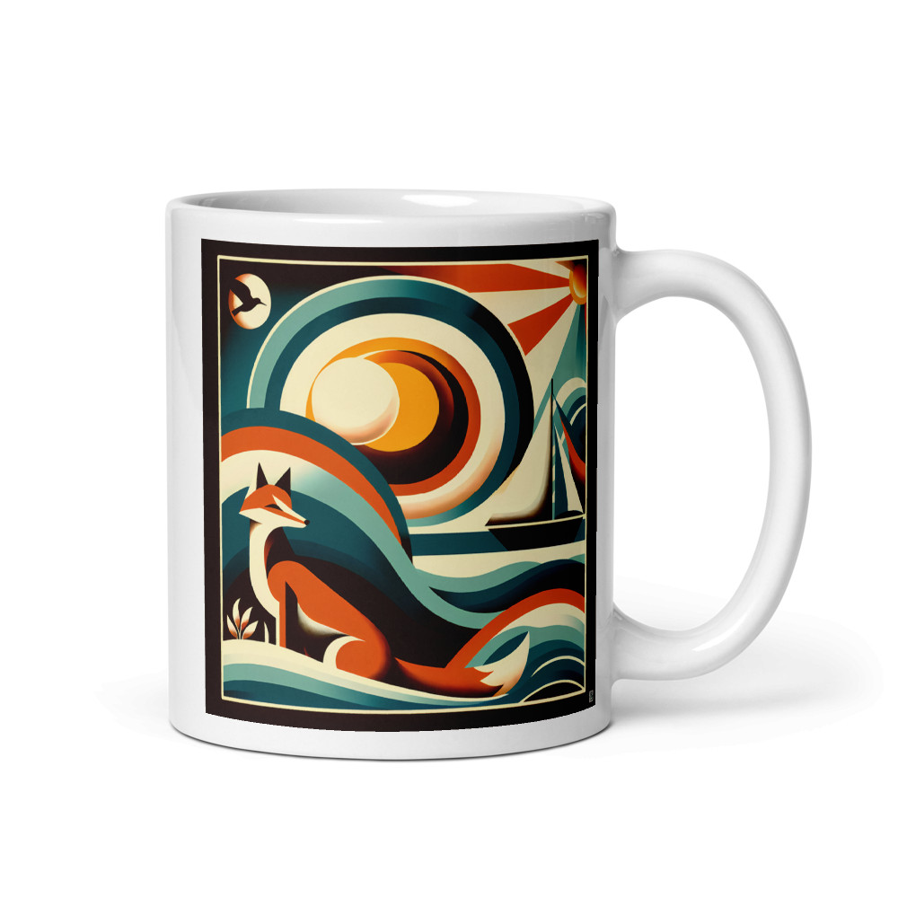 Geometric Fox and Sailboat Sunset