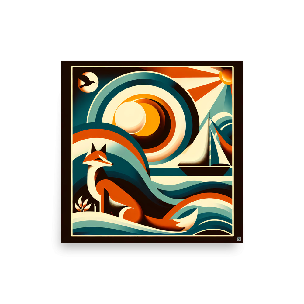 Geometric Fox and Sailboat Sunset — Art Print