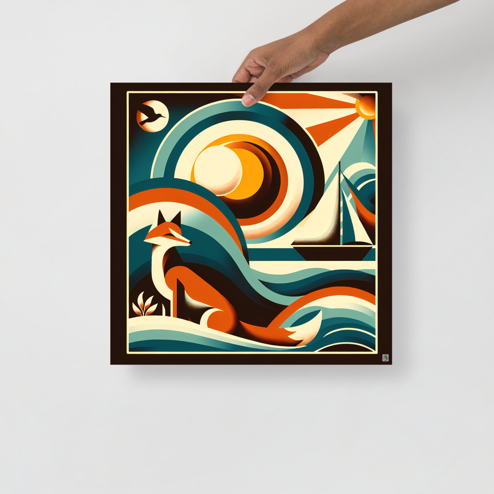 Geometric Fox and Sailboat Sunset