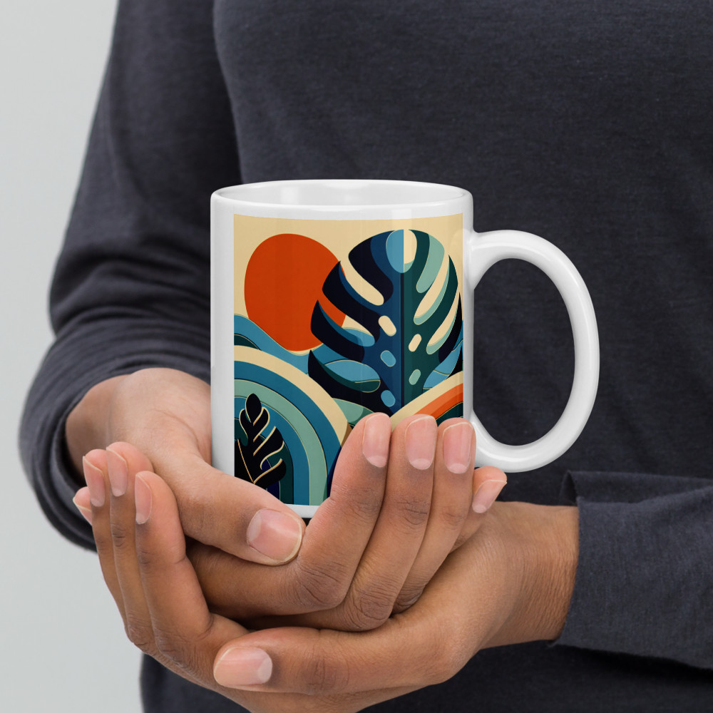Geometric Monstera Leaves with Sunset Shapes