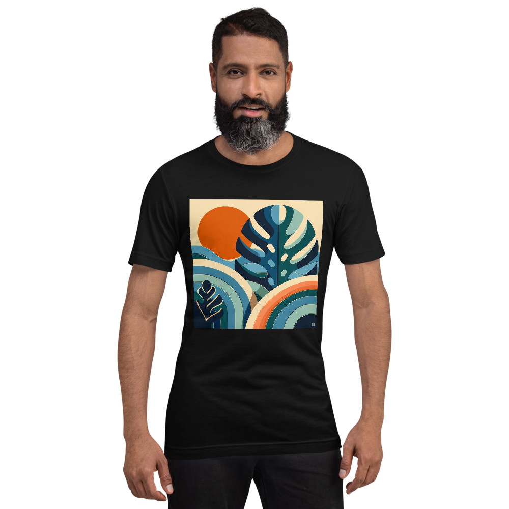 Geometric Monstera Leaves with Sunset Shapes