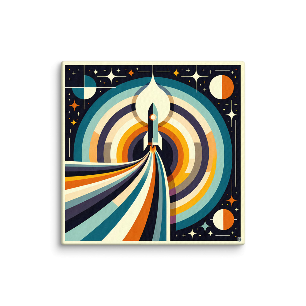 Retro Rocket Launch Geometric Space Illustration — Canvas Print