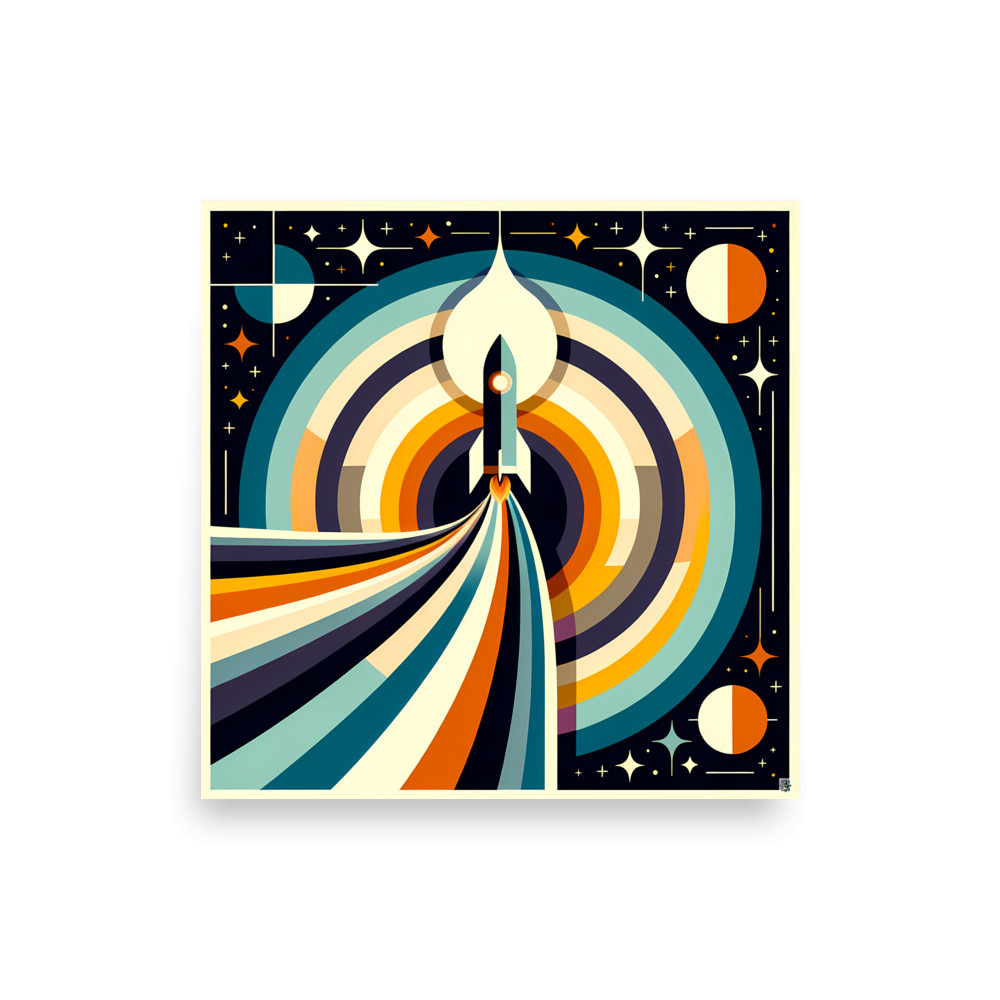 Retro Rocket Launch Geometric Space Illustration — Art Print